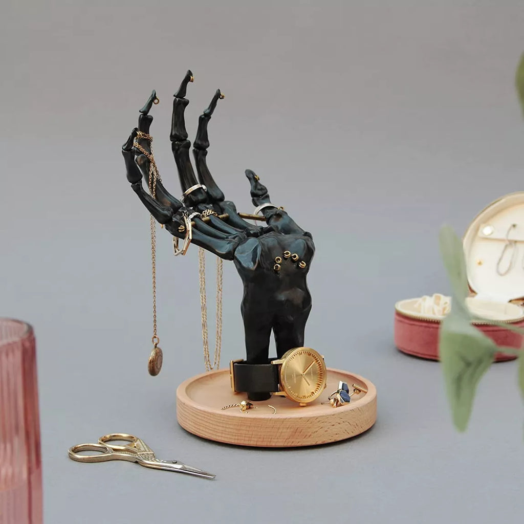 Rangement à bijoux à main squelette noir